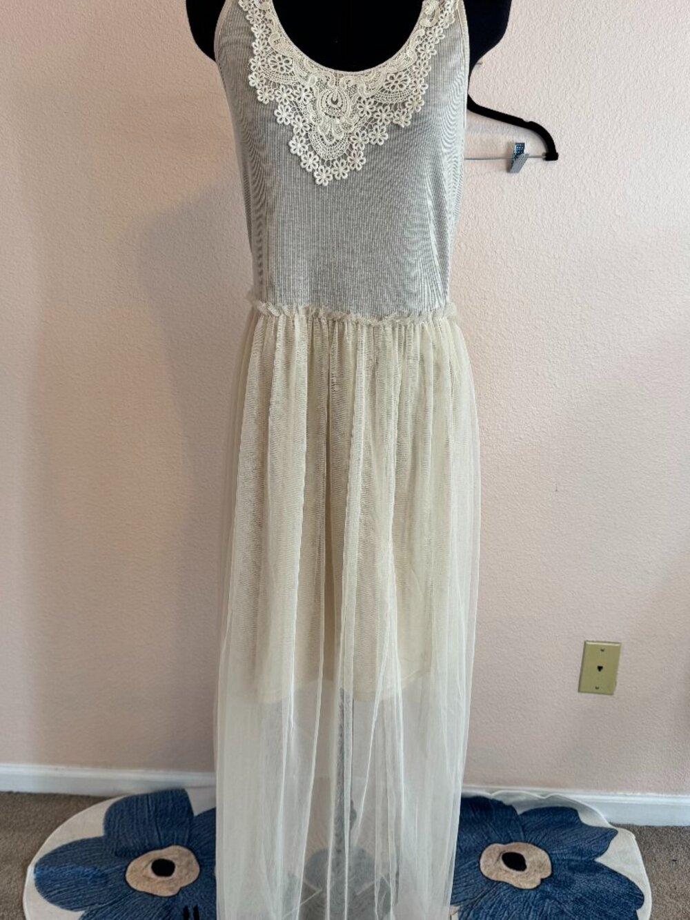 Romantic Boho Fairy Festival Crochet A’reve Neutral Dress Large Women NWT